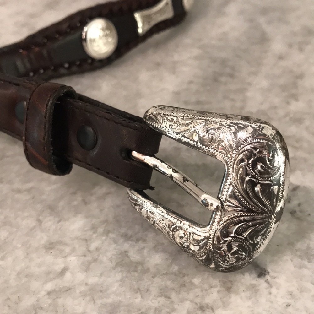 Vintage Nadine Western Belt Womens 32 Brown Leather Conchos Cowboy Rodeo USA - Picture 3 of 10